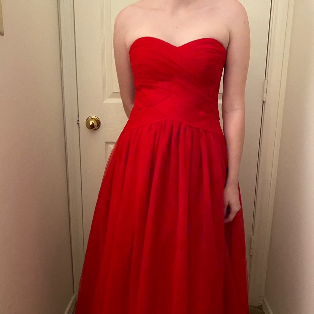 Cherry Red Strapless Tulle Monique Lhuillier Dress